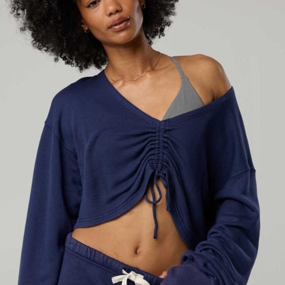 Aerie - Like New Navy Stretch Flex Terry Cinch Front Crewneck - M